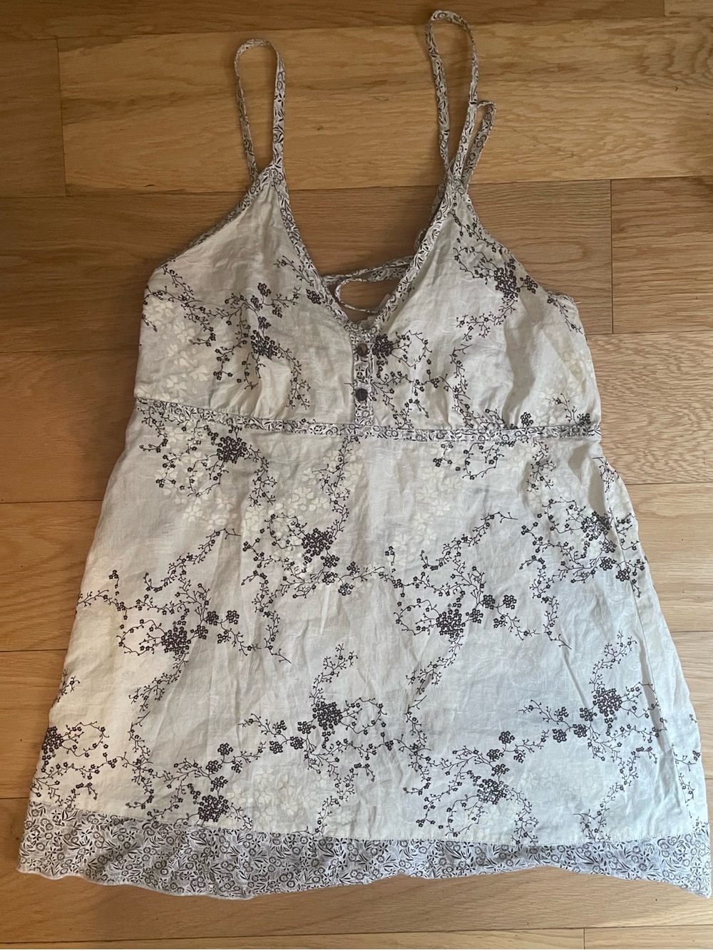 Floral Cami Tank Top - Cream with Brown Print